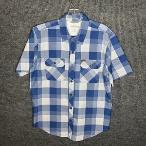 Orvis Mens Shirt Blue White Plaid Button Down Short Sleeve Size M Outdoor